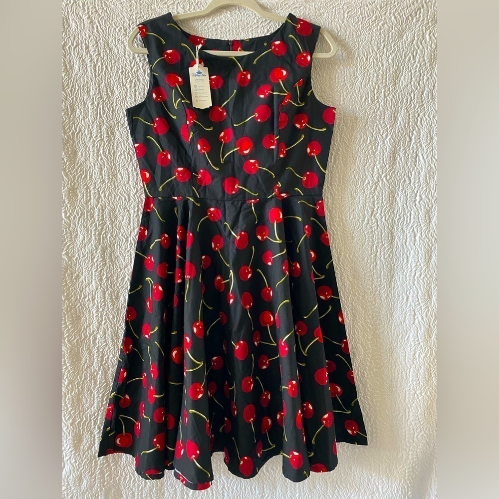 Fifties Chic Retro Cherry Fit & Flare Swing Midi Dress